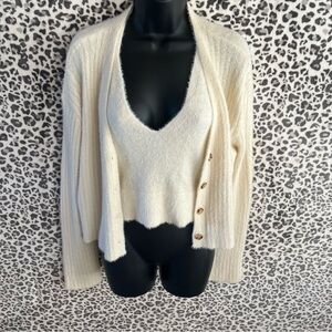 Cream Fuzzy Halter Top and Cardigan set